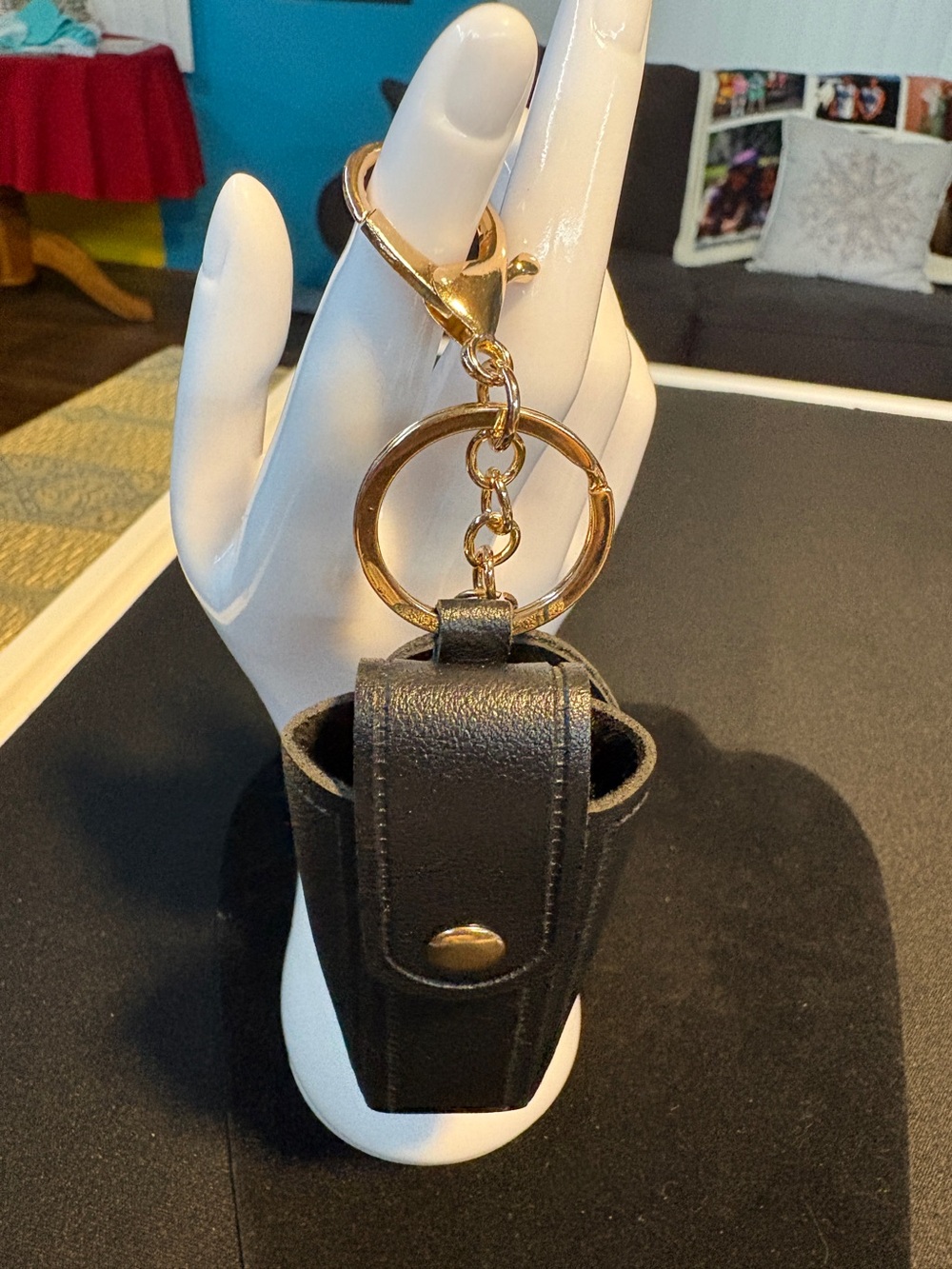 Black Leather Key & Card Holder with Gold Hardware